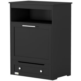 PawHut Pet Feeder Station Storage Cabinet, Dog Food Storage Container with Dog Raised Bowls, Watering Supplies, Black