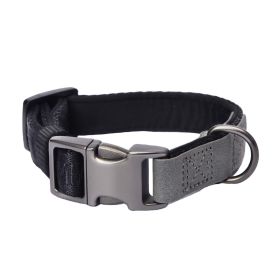 PETMARVEL Heavy Duty Solid Dog Collar Neoprene Padded 1 In Wide (Option: Grey-Large)